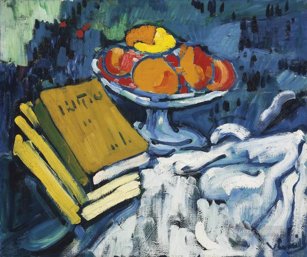 Naturaleza muerta con libros y frutero Maurice de Vlaminck impresionista Pintura al óleo
